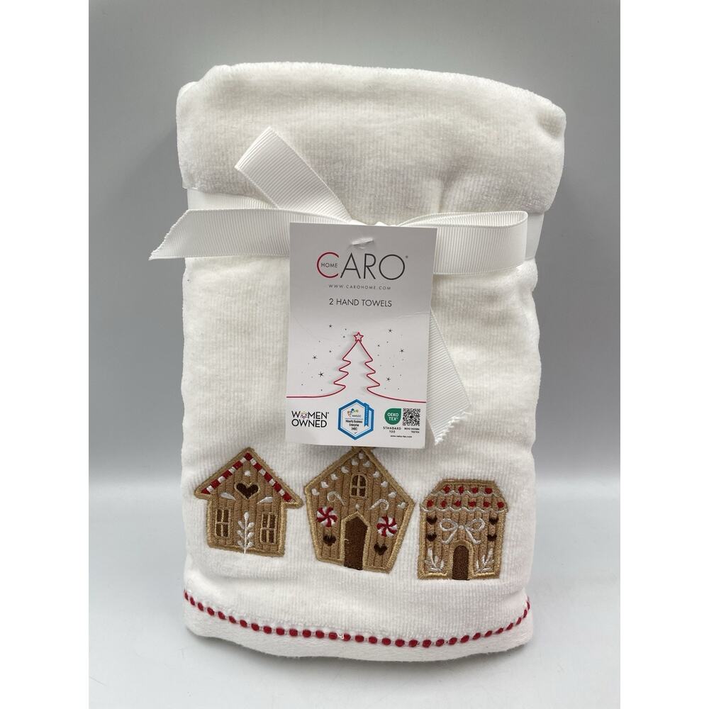 CARO Home Christmas Embroidered Hand Towel 2pc Shimmery OEKO Tex
